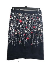 Boden Floral Embroidered Navy Pencil Skirt Women's 6R Lined EUC Classic EUC