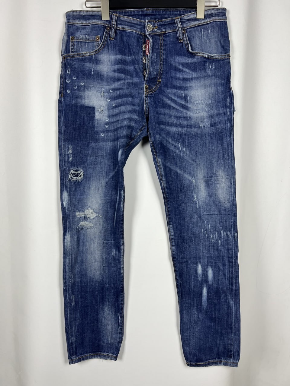 DSQUARED2 Tidy Biker Icon Blue Denim Stretch Distressed Slim Fit Jeans Size 46