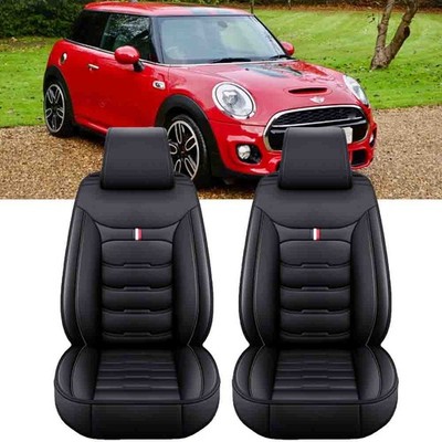 For Mini Cooper 2002-2023 Black Leather Car 2 Front Seat Covers Cushion Full Set