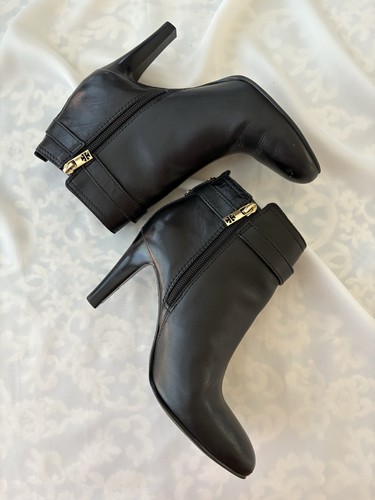 Stivaletto Tory Burch BRITA nero pelle zip tacco alto logo oro taglia 8 M - Foto 3 di 21