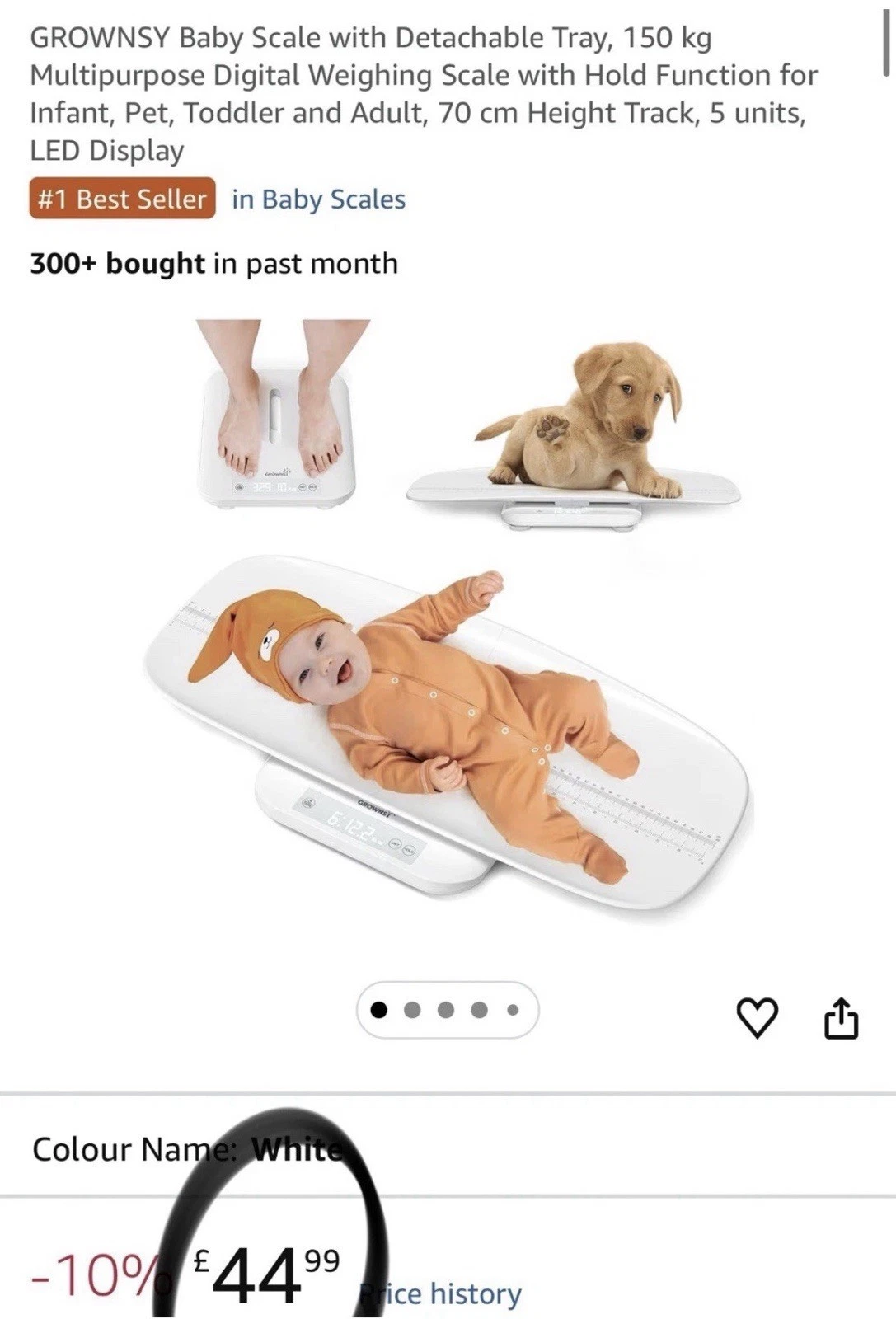 Digital Baby Pet Scale Detachable Tray Accurate 150kg Max Safe Curved Platform