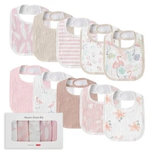 10 Pack Light Pink Muslin Baby Drool Bibs for Unisex Boys, Girls, Soft Cotton