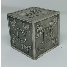 Metal Alphabet Cube Piggy Bank with Animal Motifs
