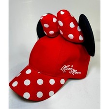 Disney Parks Minnie Mouse Ears Red White Polka Dot Adjustable Youth Hat Cap Bow