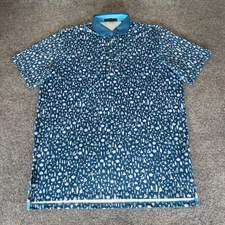 Greyson Polo Shirt Men Large Blue Golf Geometric Floral Leaf Stretch Performance