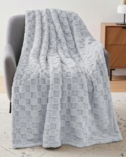 Utopia Bedding Cool Grey Checkered Fleece Blanket for Couch or Bed