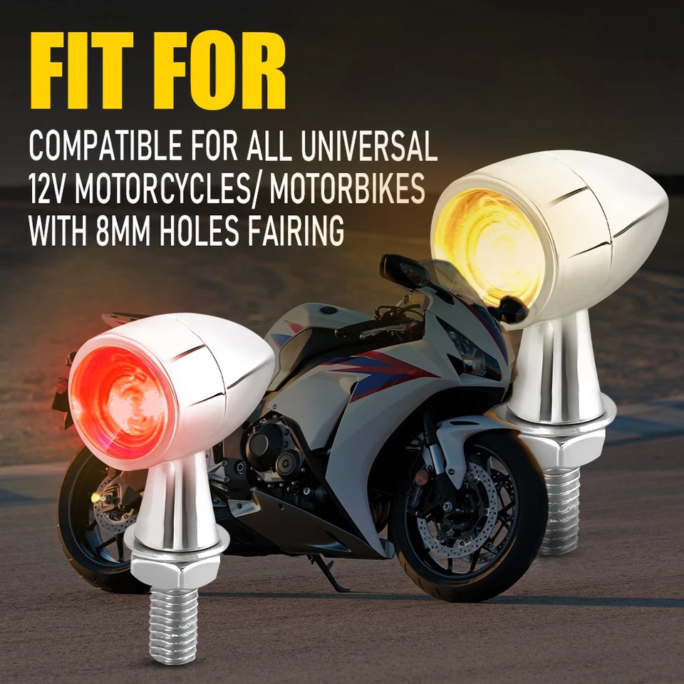 4X Indicador intermitente delantero trasero LED ámbar/rojo para moto cromado T Foto 2 de 4