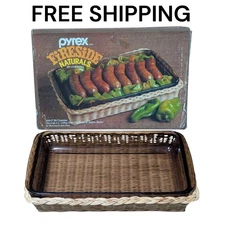 Vtg Pyrex Fireside Naturals Corning 2320 2 Qt Utility Dish Rattan Basket
