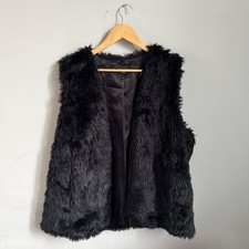 New Look Inspire Black Faux Fur Gilet Vest UK 20 EU 48 Shaggy Fluffy Cosy Warm