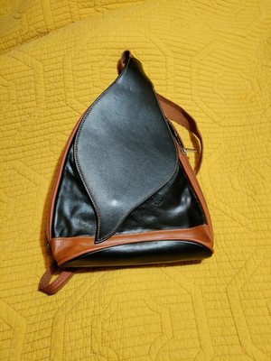 Borse En Pelle Genuine Leather Convertible Crossbody/Backpack Black And Tan