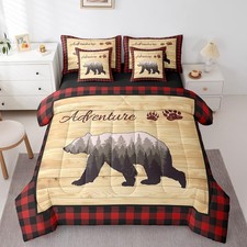 7 Piece Woodland Bear Bed in a Bag Queen Rustic Cabin Bear Comforter Set Farm...
