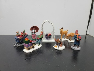 Lot of 8 LEMAX Christmas Accessory Figures - Deer, Gate, Squirrels, Sleigh, Etc.