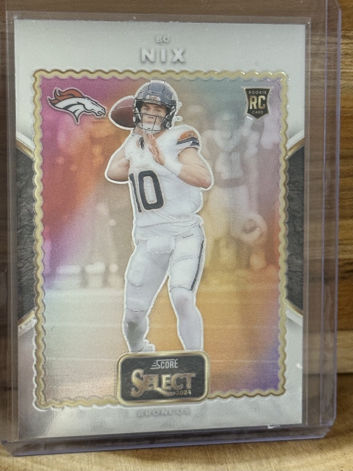 Bo Nix 2024 Panini Score Select Throwback Silver Prizm RC Card #23 Broncos