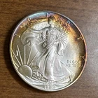 1992 $1 American Silver Eagle Gem BU Uncirculated RAINBOW TONING