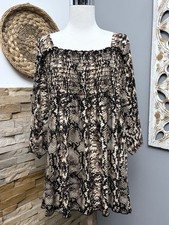 Avenue Black and white snakeskin flowy mini dress with ruffle detail size XL