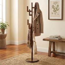 173cm Wooden Coat Stand Coat Rack w/6 Hooks Hallway Clothes Jacket Hat Hanger