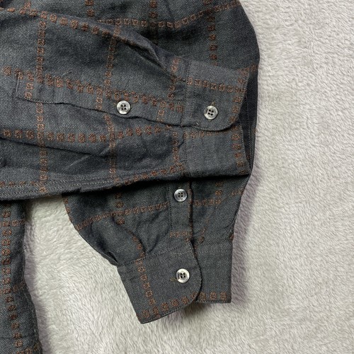 Zanella Shirt Mens Medium Gray Brown Geometric Grid Long Sleeve Button Up Italy - Picture 6 of 11