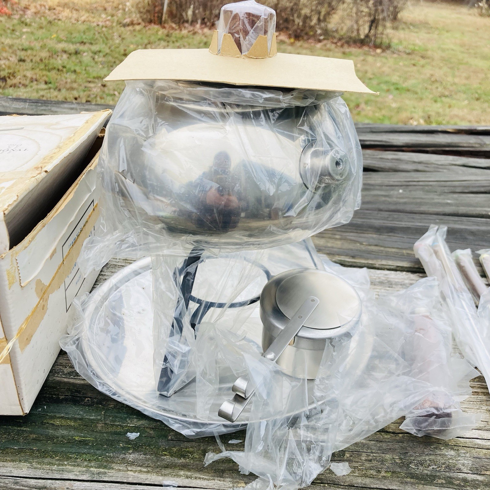 Vintage Gourmet International 18-8 Stainless Steel Fondue Set Complete Teak NIB