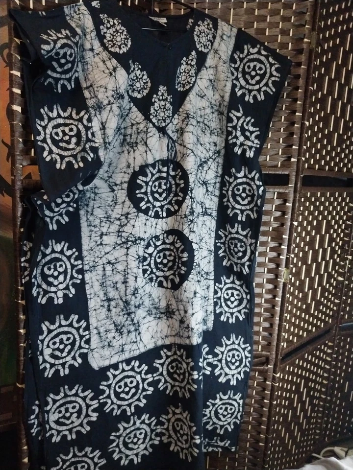 J LEE 蜡染连衣裙均码 (2XL-4XL) 深蓝色和白色踝长无袖 — 第 3/4 张图片