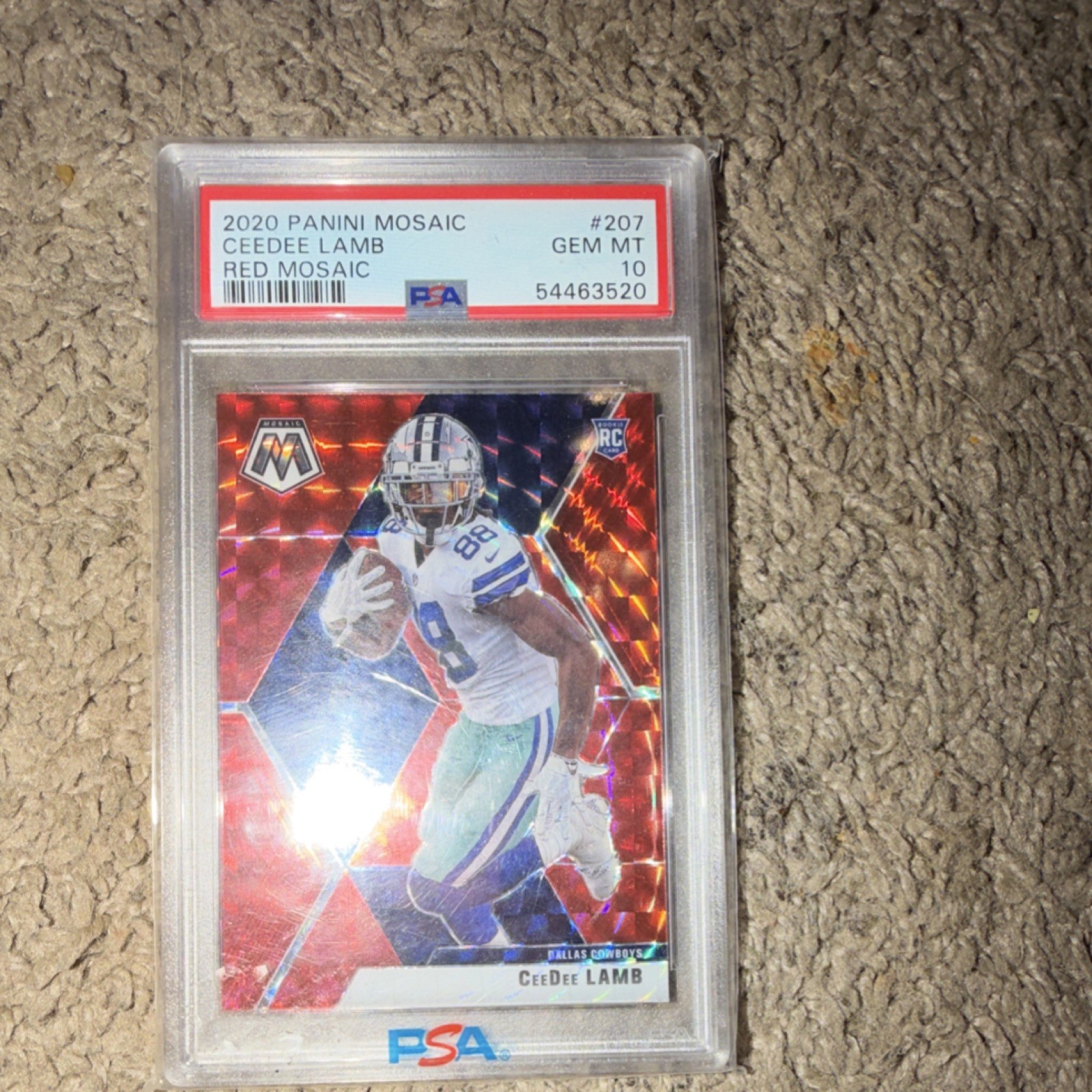 Panini 2020 Mosaic CeeDee Lamb Rookie Red Mosaic Prizm #207 PSA 10 Cowboys