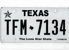 TEXAS passenger license plate "TFM 7134".
