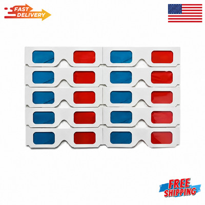 10x Universal Anaglyph Cardboard Paper Red Blue Cyan 3D Glasses For Movie Cinema