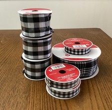 Lot of 7 Black White Buffalo Plaid Gingham Wired Ribbon Variety 5 NWT unused