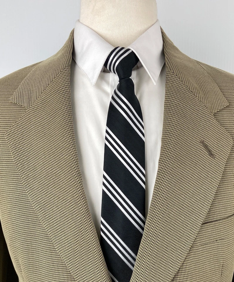 TRAVEL SMITH Mens 38S Beige Houndstooth Super Soft Blazer Sport Coat Suit Jacket - Image 3 of 4