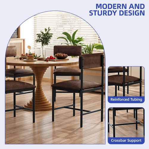 4 Pcs Armless Dining Chairs Kitchen Set Faux Leather Padded Seat Metal Iron Legs - Picture 6 of 11