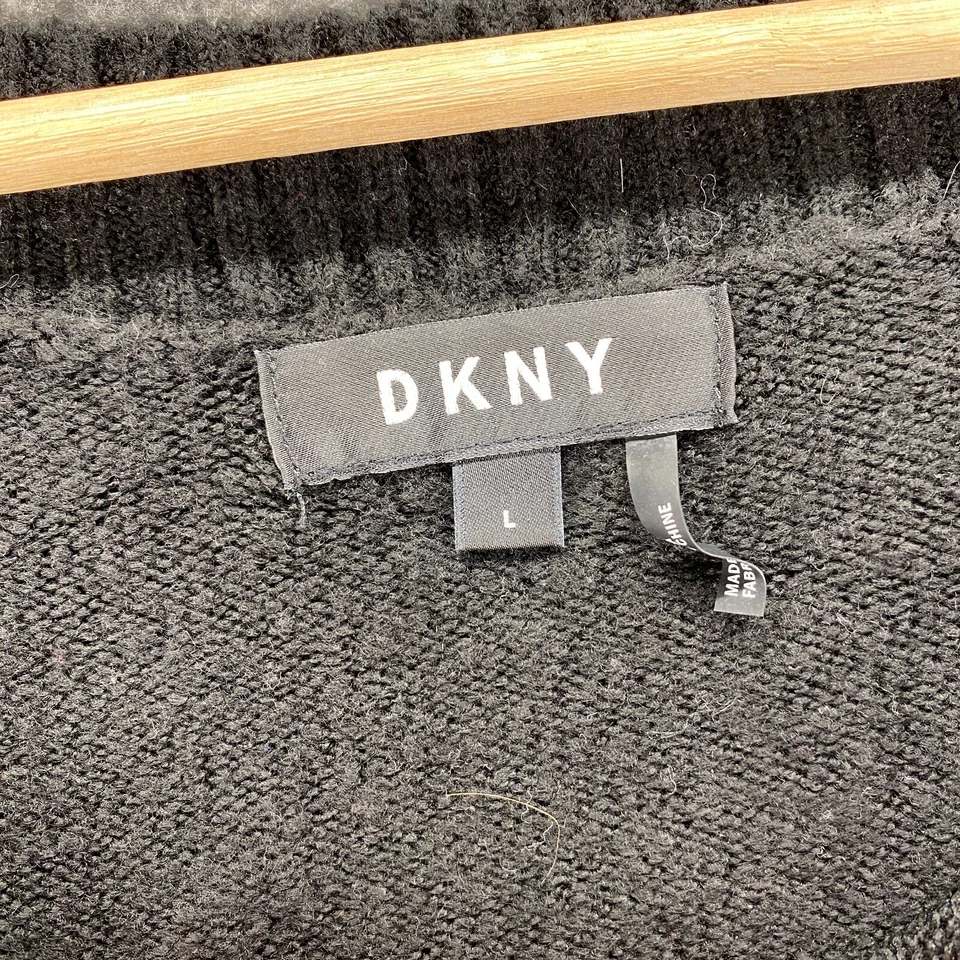 Suéter Pullover DKNY Mujer L Grande Negro Tejido Manga Larga Cuello Redondo Informal Foto 3 de 4