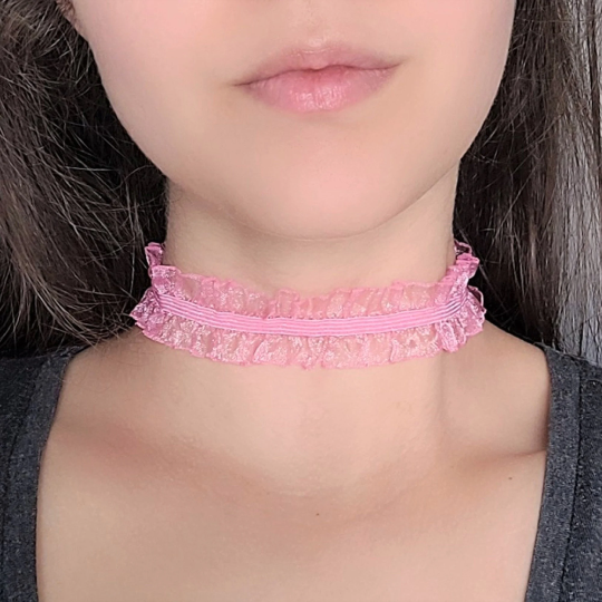 Pink Ruffle Choker Frilly Sweet Lolita Jewelry Cute Pastel Goth Necklace