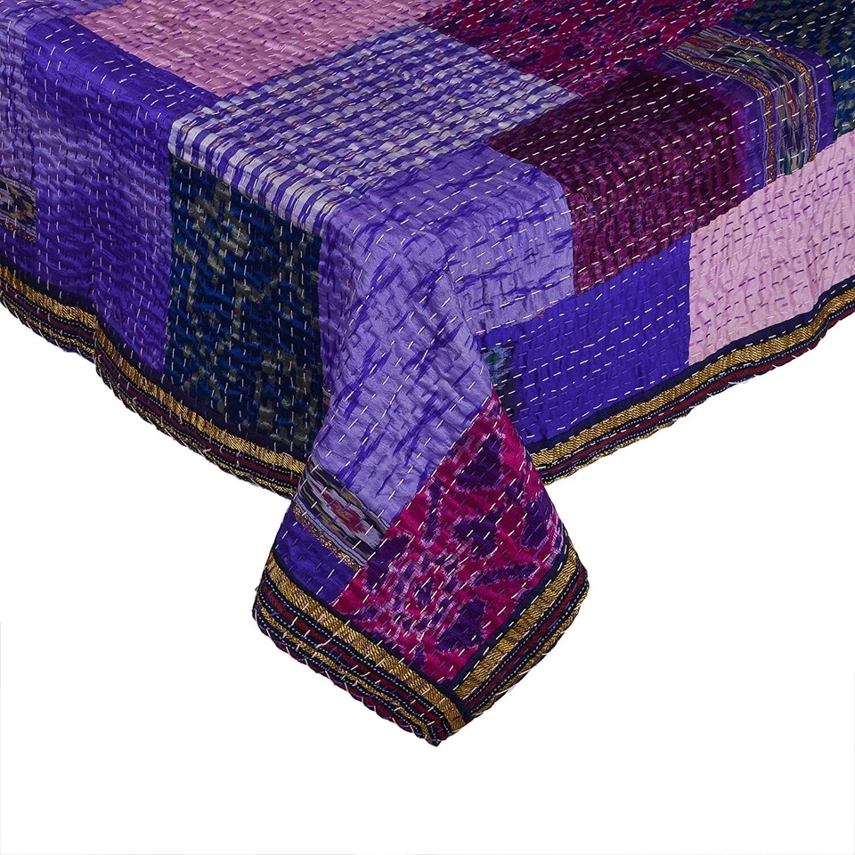 Colcha Kantha vintage retazos india hecha a mano edredón manta de algodón Foto 2 de 4