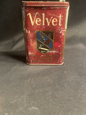 Vintage Velvet Pocket Hinged Lid Pipe and Cigarette Tobacco Tin