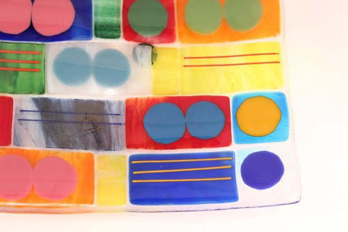 Vtg Suellen Parker Studio Art Glass Fused Colorful Bowl Plate 12" Dish Signed - Picture 7 of 12