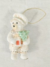 Ceramic Porcelain 4" Teddy Bear Christmas Ornament Present Tree