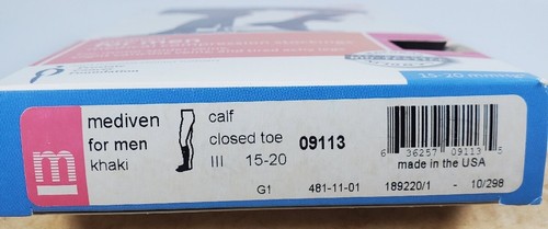 Mediven Compression MENS Size III Calf High Socks CT 15-20 mmHg KHAKI - Picture 4 of 4