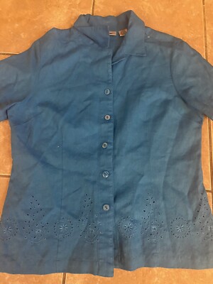 Units L Linen Embroidered Blue Blouse