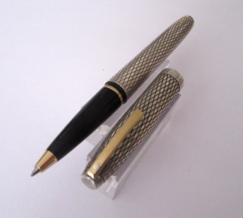 Kugelschreiber / Rollerball Kugel Sheaffer Imperial Massiv Silber Muster Diamond - Bild 2 von 12