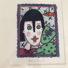 Debra Lawrence Lithograph Cat Feline Friend Purple Numbered Whimsy Art Print