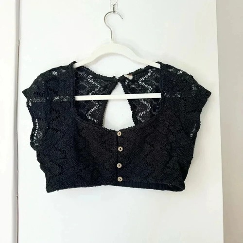 New Free People Epic Sunset Set Two Piece Skirt Set Crop Lace Linen Black Sz S - Picture 5 of 16