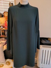 Mango Beautiful Sleek Green Dress With Bell Sleeves Size L