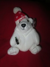 Coca-Cola Polar Bear in Snowflake Cap Plush Bean Bag Winter Mass Set 1997