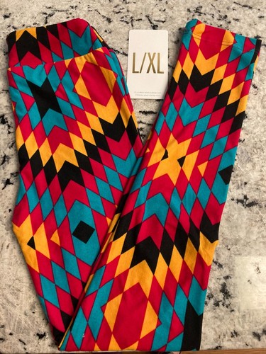 LuLaRoe NEW w/Tags Kids L/XL Leggings Red/Yellow/Aqua-Blue/Black Triangles - Picture 2 of 4