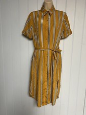 Bailey Blue Short Sleeve Removable Belt Front Button Striped Shirt Dress Size M