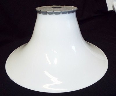 Old Antique Large 16 Milk Glass Bell Shaped Metal Top Industrial Lamp Shade Metal Top Industrial Lamp Shade, Glass Bell Shaped Lamp Shades