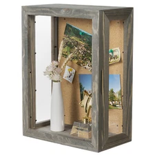 11 x 15 Inch Wall Mounted Gray Wood Shadow Box, Clear Acrylic Viewing Panels