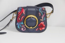 Polo Ralph Lauren Lennox Embroidered Leather Bag. Rare Boho Chic Navy Blue