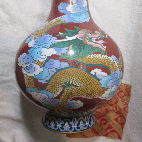 Vintage Jingfa Cloisonné Drachen Vase sehr groß 15 1/2" Original Jingfa Aufkleber - Bild 2 von 11