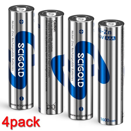 Scigold 4 pack Ni-Zn AAA Rechargeable Batteries 1.6V 1600mWh Cycle life 500times