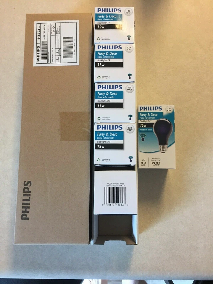 6 Philips 75 Watt A19 Halloween 😉Party Blacklight Black Light Bulb - Image 2 of 4
